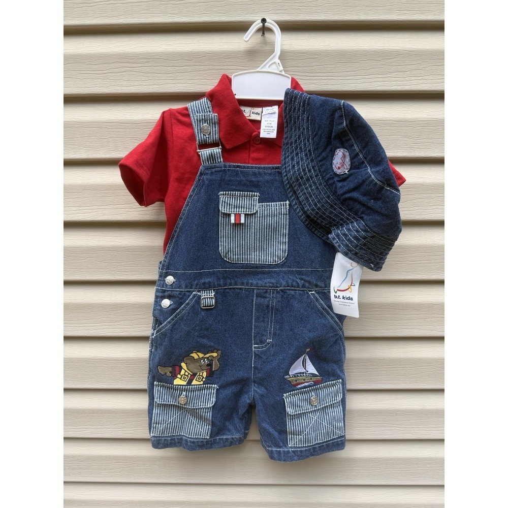 VTG NEW b.t. Kids Toddler 4T Denim‎ Overalls Beaver Sailboat
